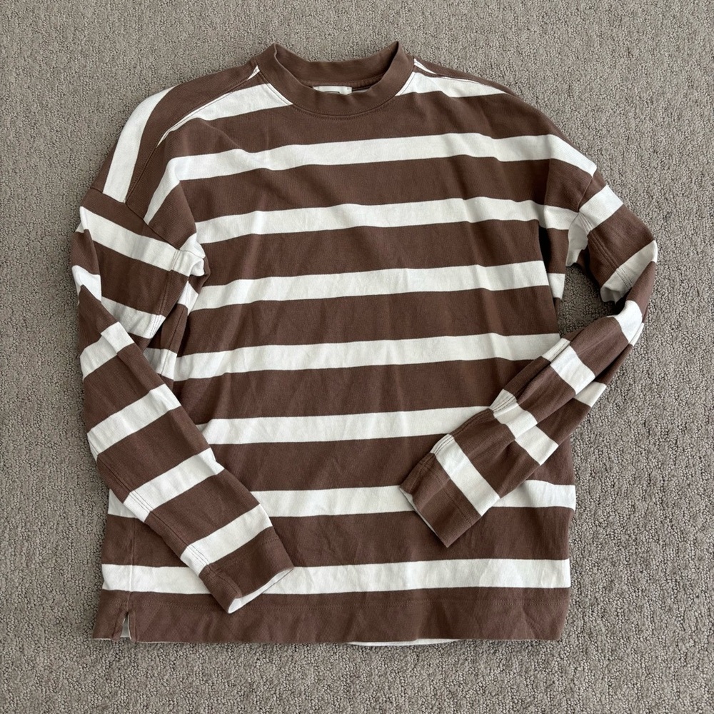 AYR The Early Mornings Tee in Shiitake Stripe - Size XS